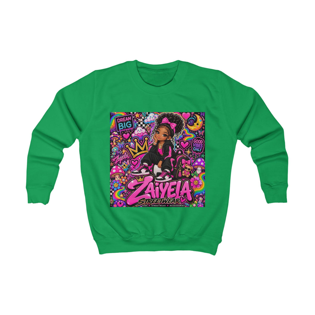 Kids Sweatshirt — Personalized 'Zaiyela' Colorful Princess Graphic Crewneck