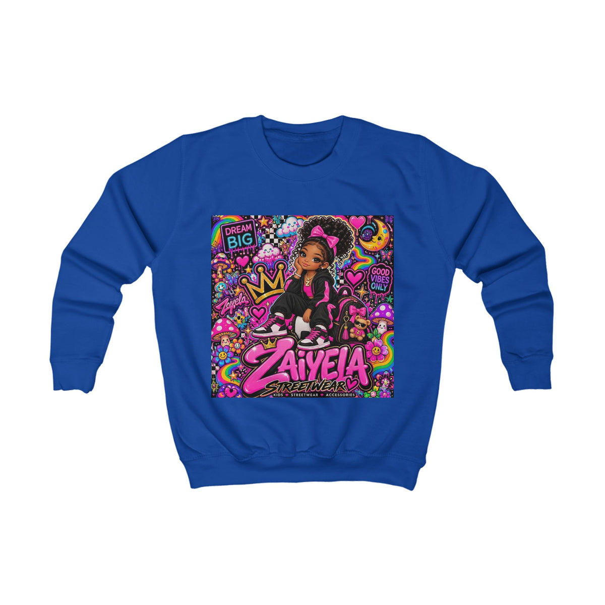 Kids Sweatshirt — Personalized 'Zaiyela' Colorful Princess Graphic Crewneck