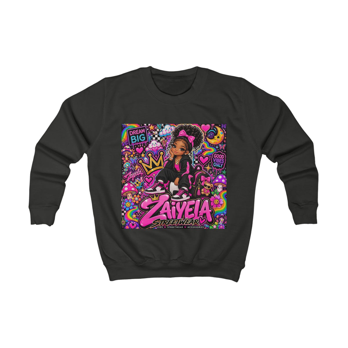Kids Sweatshirt — Personalized 'Zaiyela' Colorful Princess Graphic Crewneck