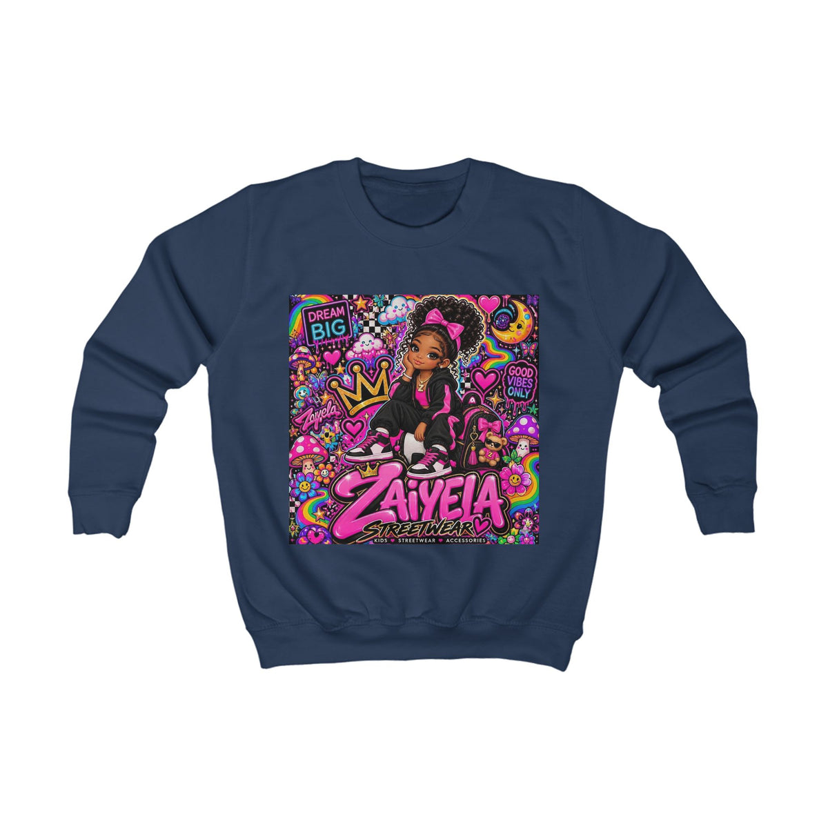 Kids Sweatshirt — Personalized 'Zaiyela' Colorful Princess Graphic Crewneck