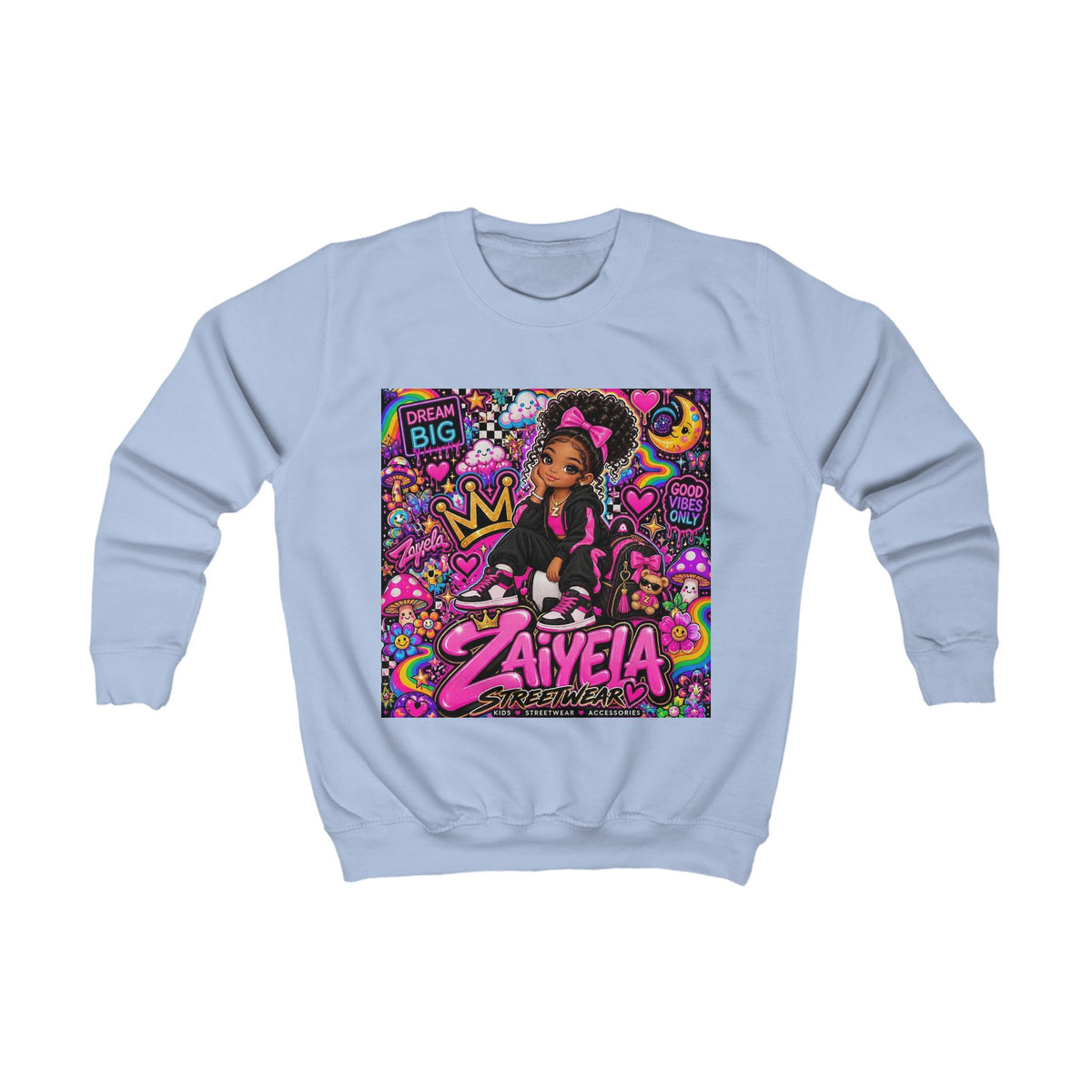 Kids Sweatshirt — Personalized 'Zaiyela' Colorful Princess Graphic Crewneck
