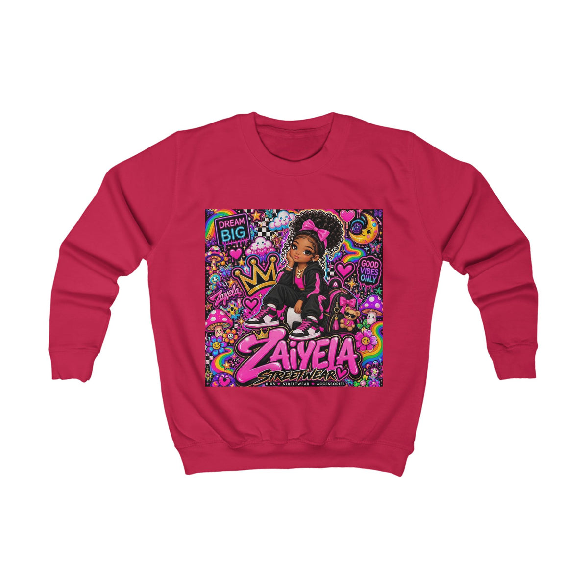 Kids Sweatshirt — Personalized 'Zaiyela' Colorful Princess Graphic Crewneck