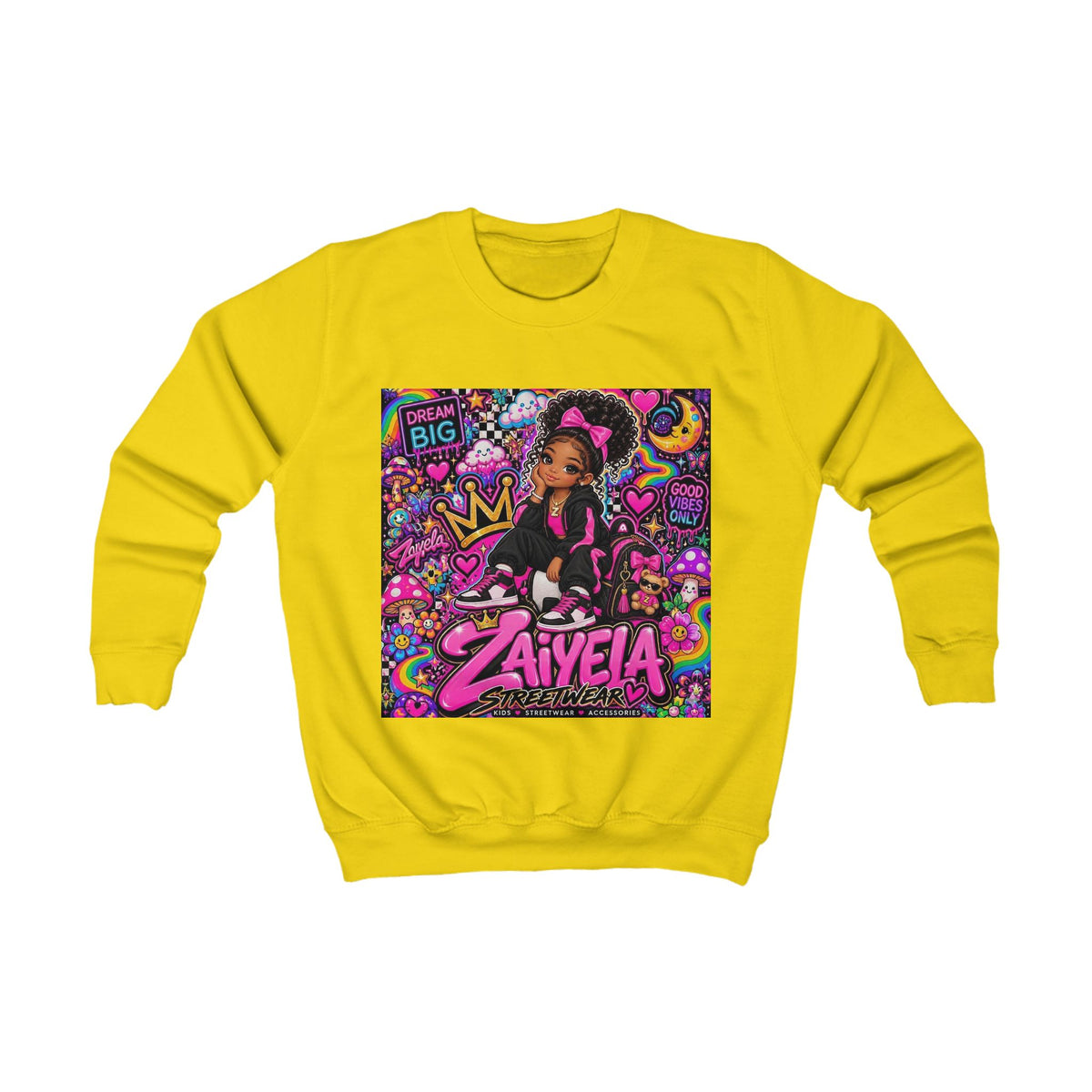 Kids Sweatshirt — Personalized 'Zaiyela' Colorful Princess Graphic Crewneck