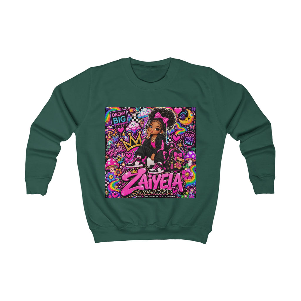 Kids Sweatshirt — Personalized 'Zaiyela' Colorful Princess Graphic Crewneck