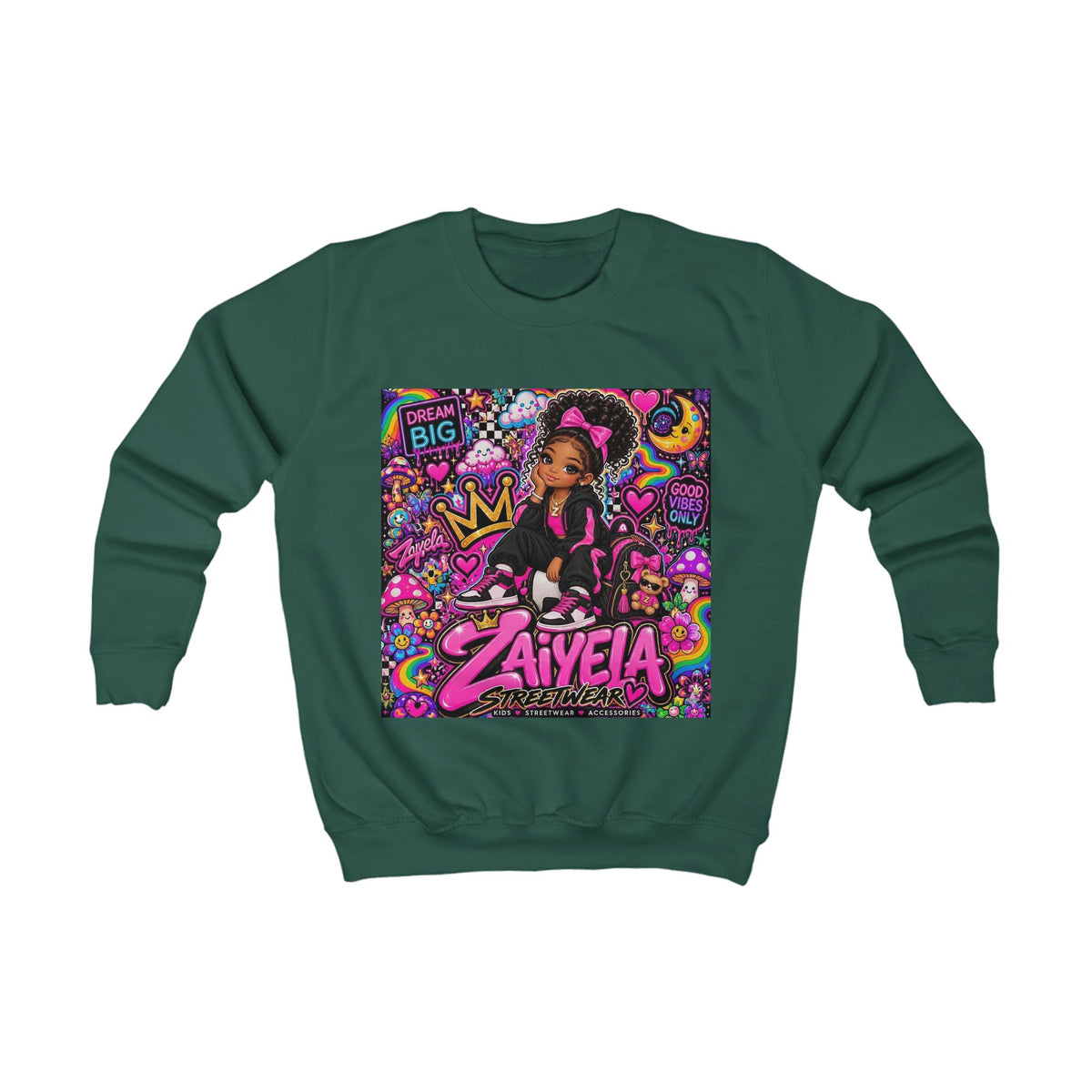 Kids Sweatshirt — Personalized 'Zaiyela' Colorful Princess Graphic Crewneck