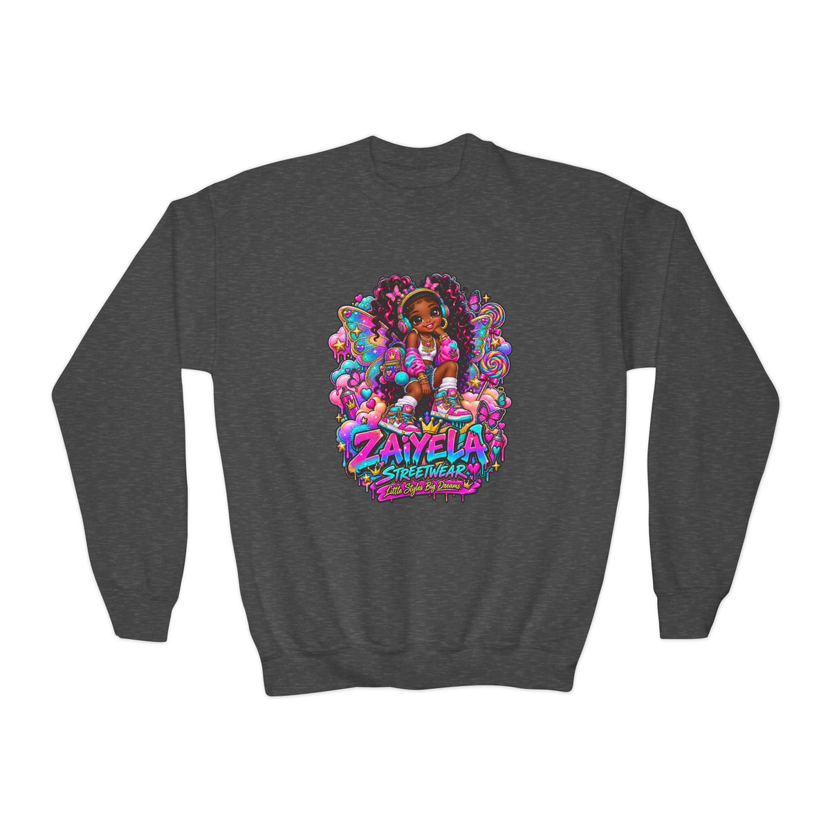 Youth Crewneck Sweatshirt Colorful Girl Character Graphic Fairy Streetwear Princess