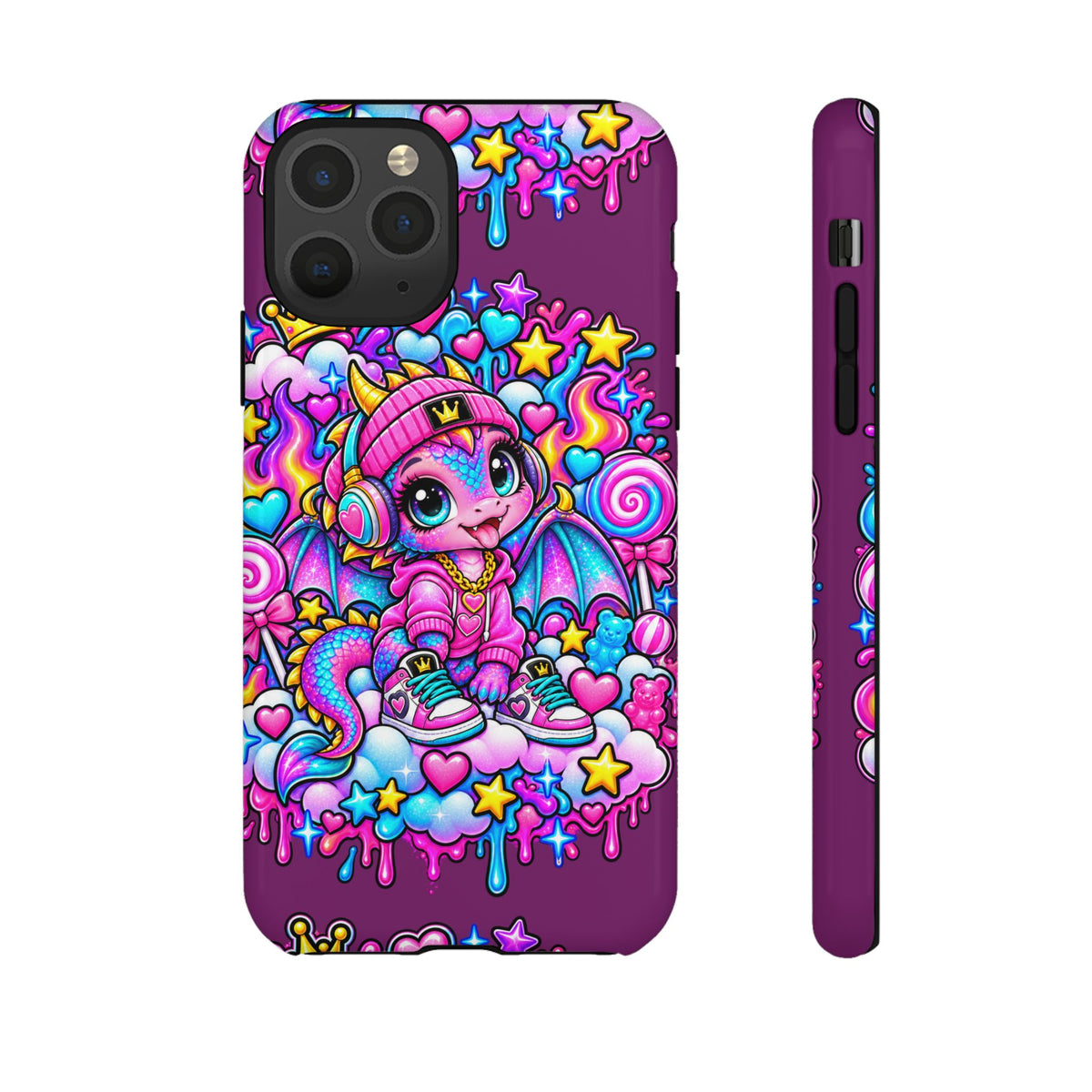 Cute Dragon Phone Case Purple Heart Crown Design