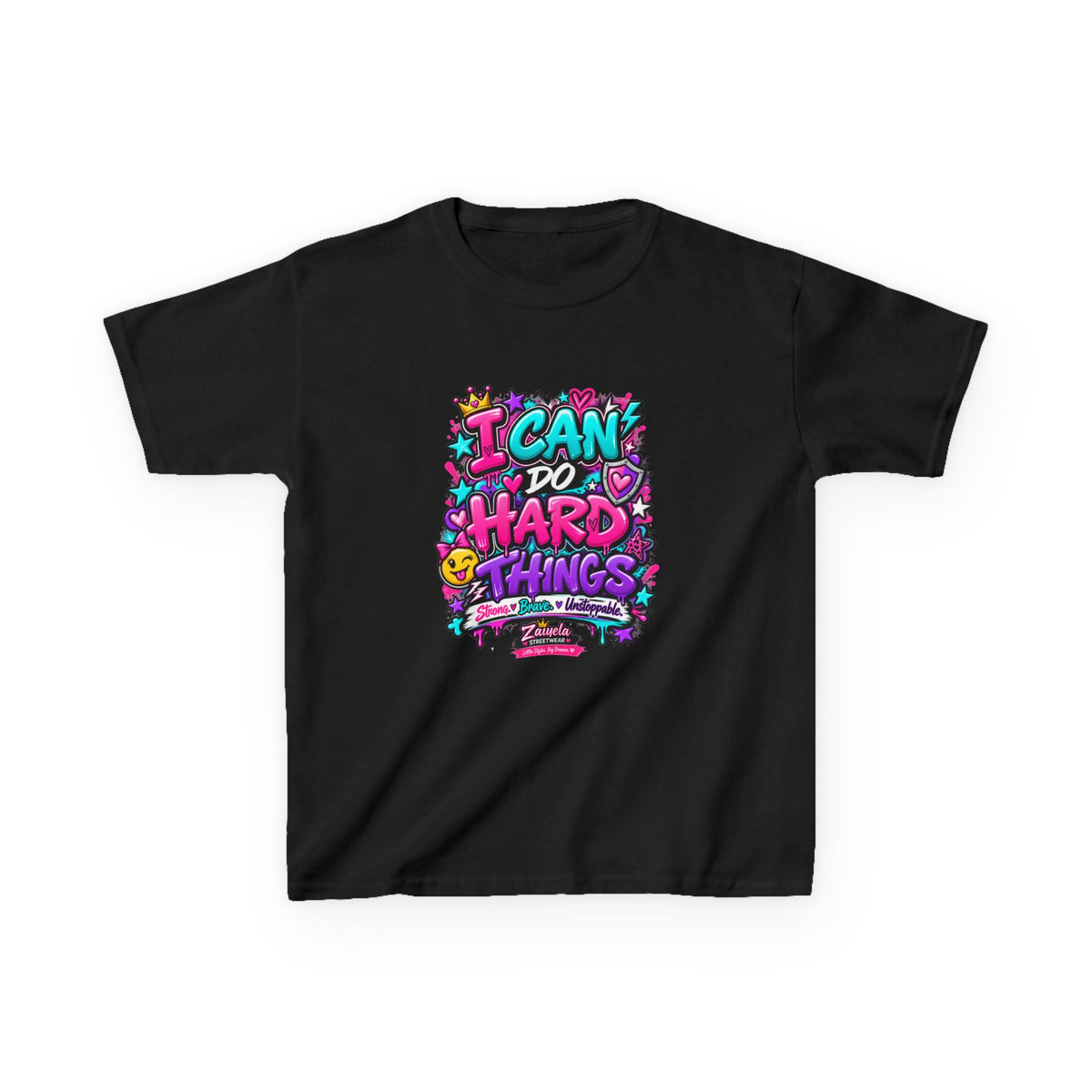 Kids T‑Shirt — "I Can Do Hard Things" Colorful Motivational Graphic Tee