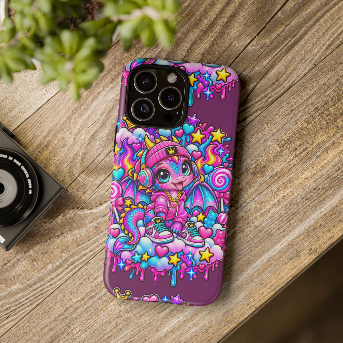 Cute Dragon Phone Case Purple Heart Crown Design