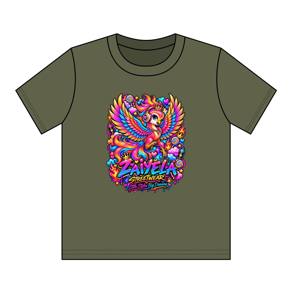 Youth Tee — Vibrant Rainbow Phoenix Graphic ‘Zavela’ Streetwear