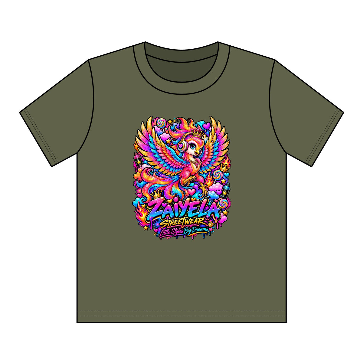 Youth Tee — Vibrant Rainbow Phoenix Graphic ‘Zavela’ Streetwear