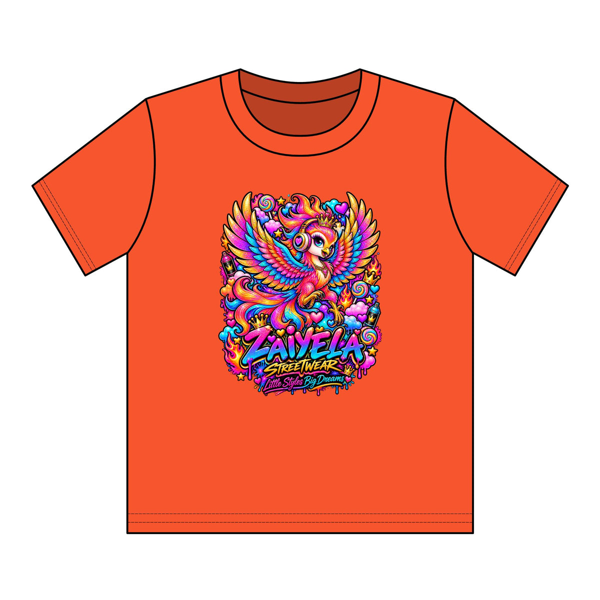 Youth Tee — Vibrant Rainbow Phoenix Graphic ‘Zavela’ Streetwear