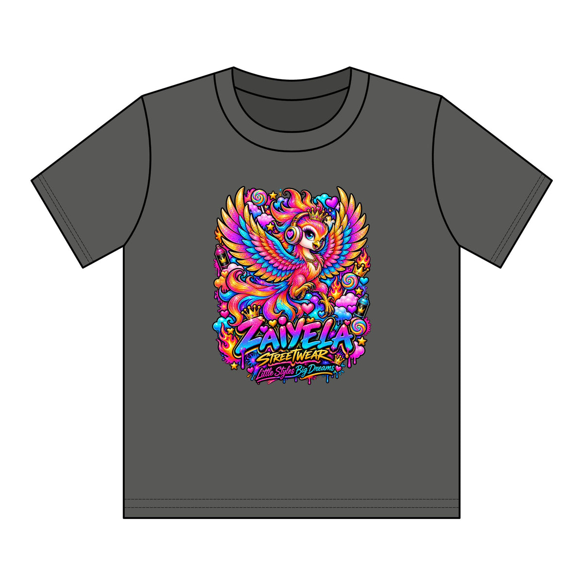 Youth Tee — Vibrant Rainbow Phoenix Graphic ‘Zavela’ Streetwear