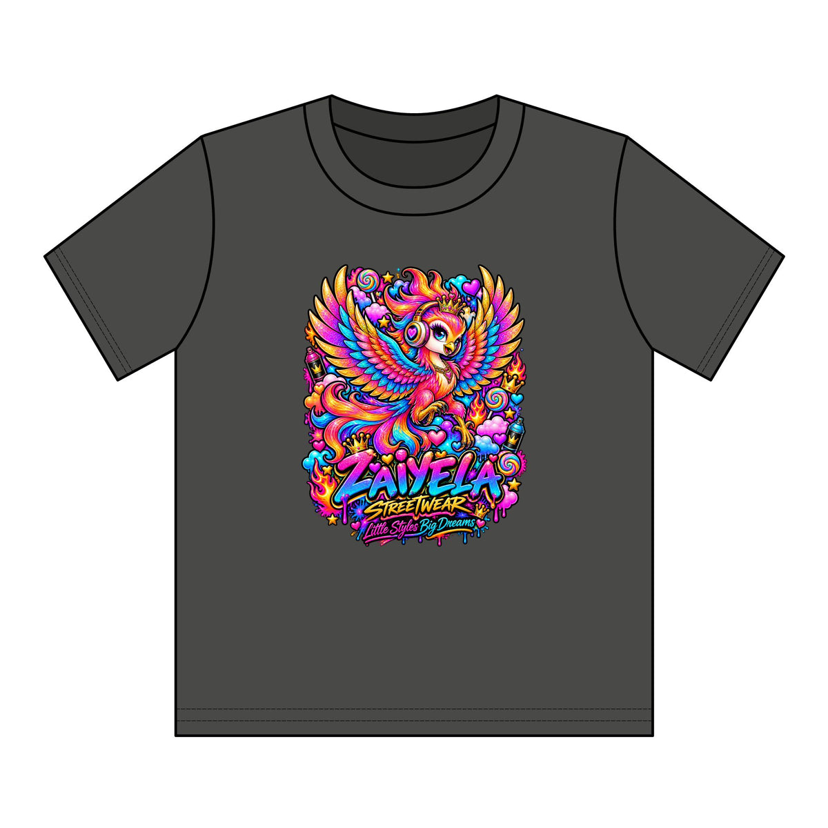 Youth Tee — Vibrant Rainbow Phoenix Graphic ‘Zavela’ Streetwear