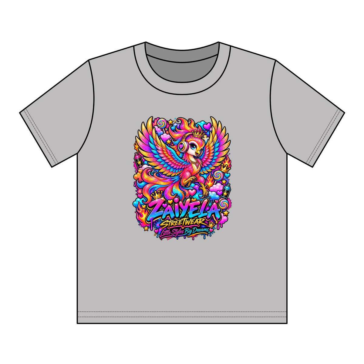 Youth Tee — Vibrant Rainbow Phoenix Graphic ‘Zavela’ Streetwear