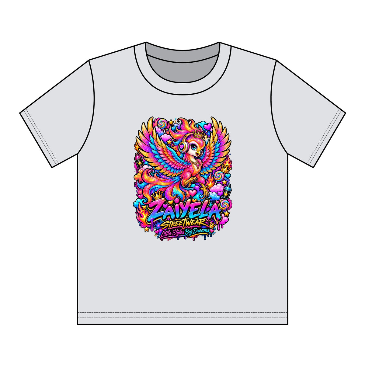 Youth Tee — Vibrant Rainbow Phoenix Graphic ‘Zavela’ Streetwear