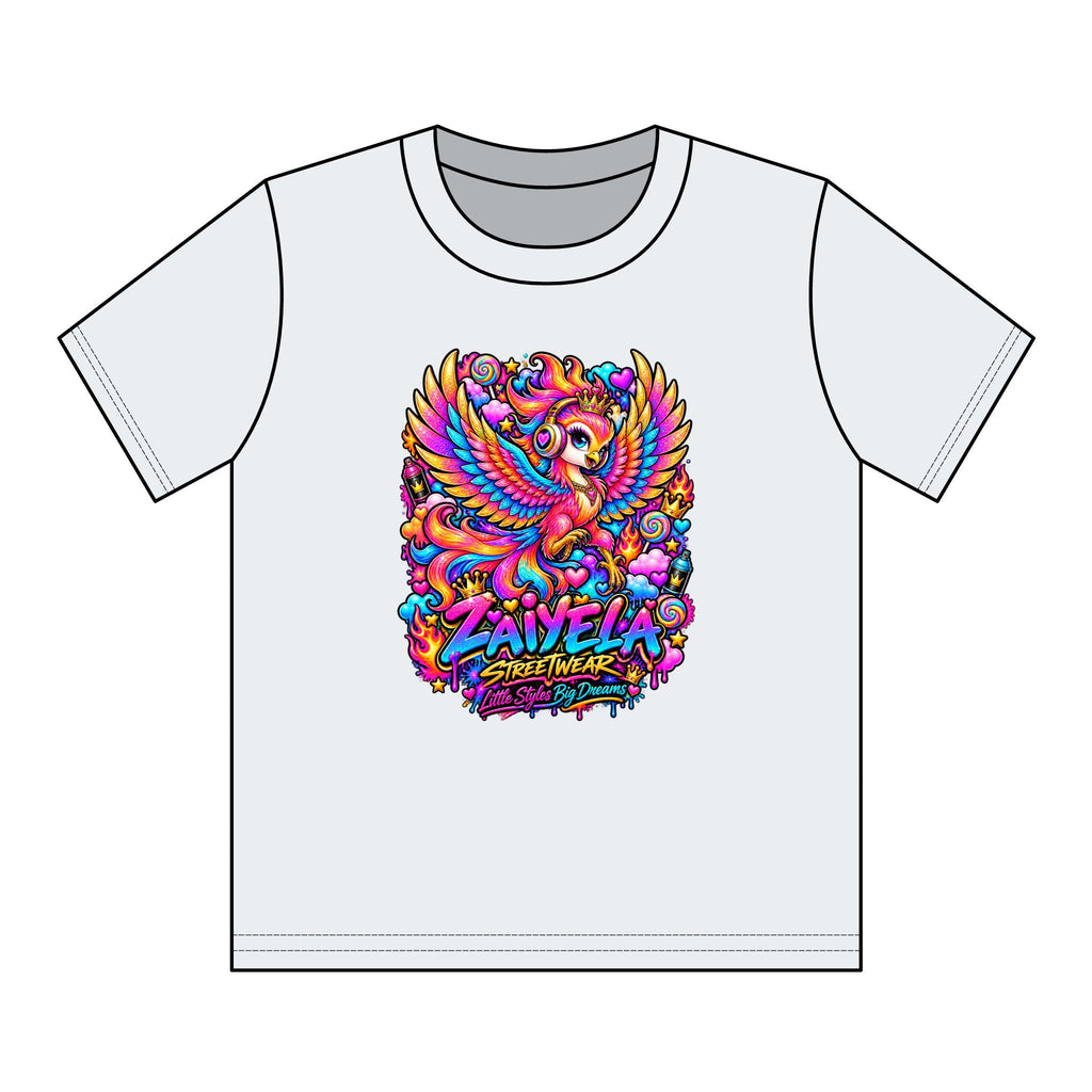 Youth Tee — Vibrant Rainbow Phoenix Graphic ‘Zavela’ Streetwear