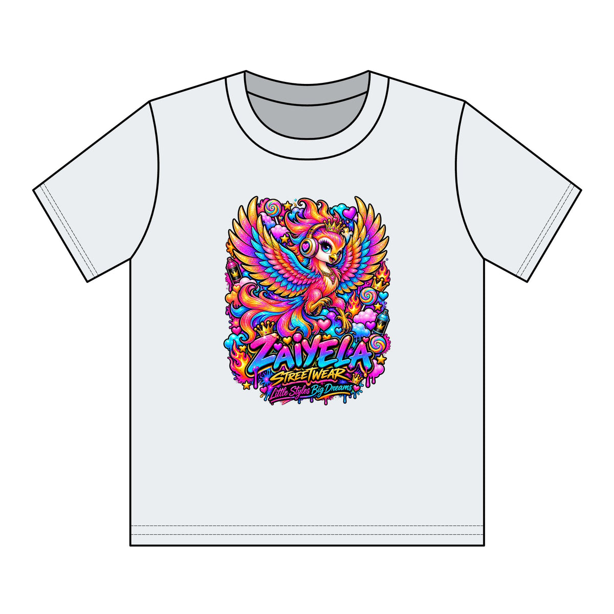 Youth Tee — Vibrant Rainbow Phoenix Graphic ‘Zavela’ Streetwear