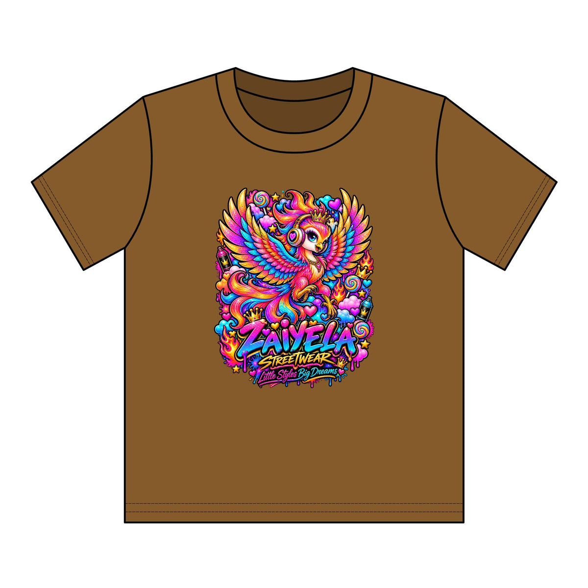 Youth Tee — Vibrant Rainbow Phoenix Graphic ‘Zavela’ Streetwear