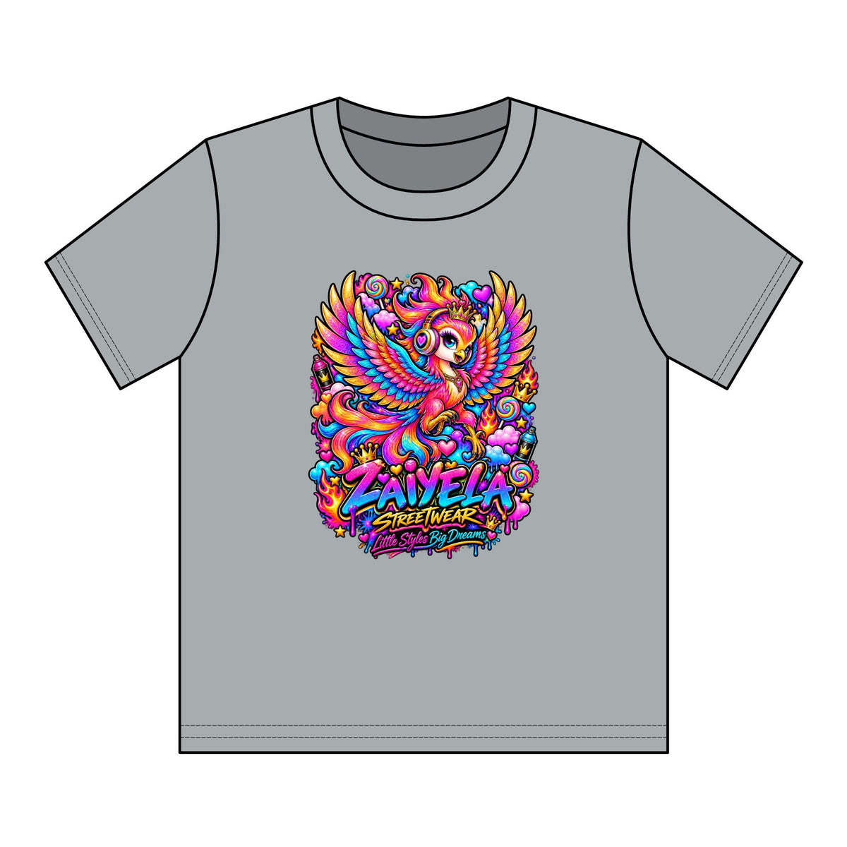 Youth Tee — Vibrant Rainbow Phoenix Graphic ‘Zavela’ Streetwear