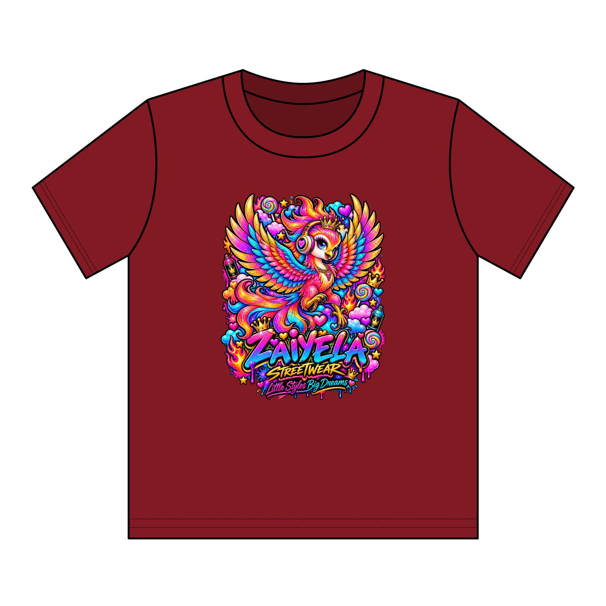 Youth Tee — Vibrant Rainbow Phoenix Graphic ‘Zavela’ Streetwear