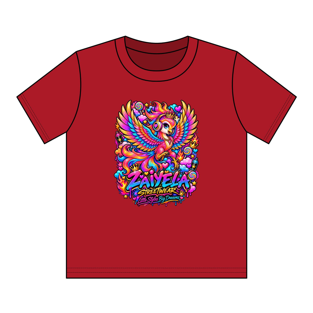 Youth Tee — Vibrant Rainbow Phoenix Graphic ‘Zavela’ Streetwear