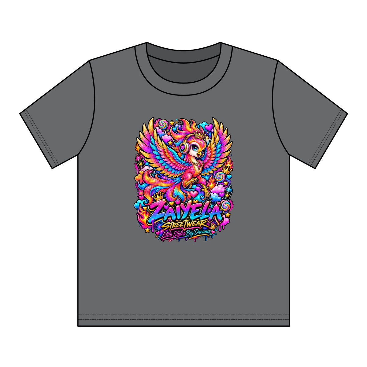 Youth Tee — Vibrant Rainbow Phoenix Graphic ‘Zavela’ Streetwear