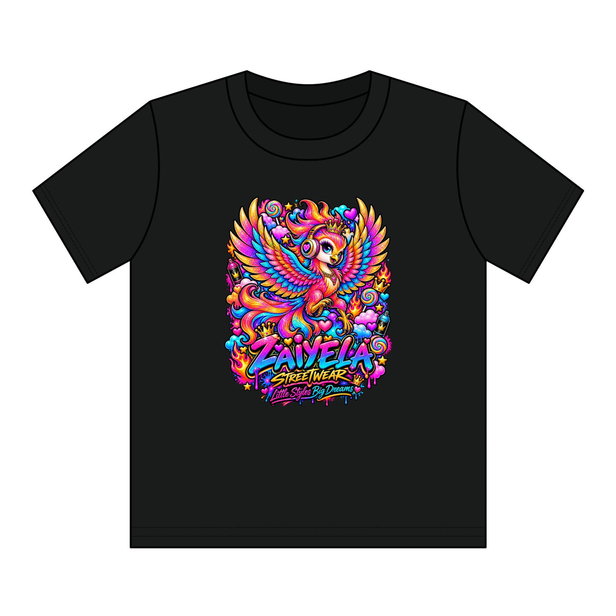 Youth Tee — Vibrant Rainbow Phoenix Graphic ‘Zavela’ Streetwear
