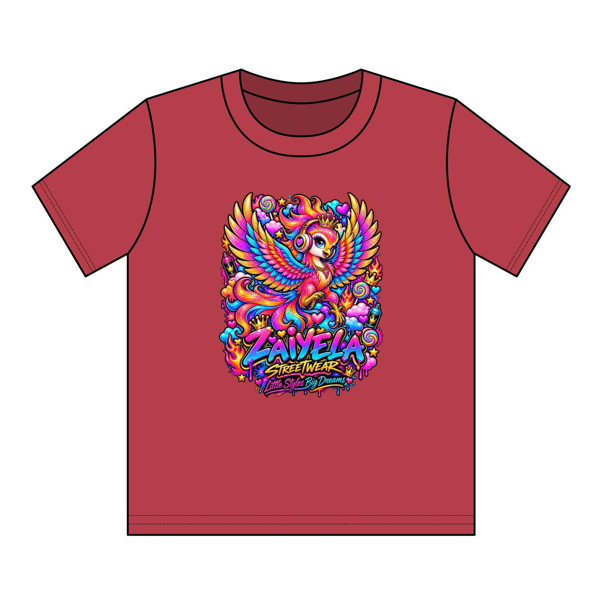 Youth Tee — Vibrant Rainbow Phoenix Graphic ‘Zavela’ Streetwear