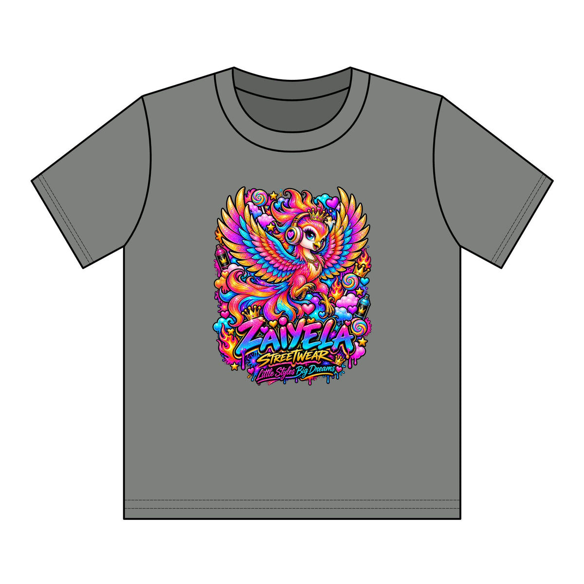 Youth Tee — Vibrant Rainbow Phoenix Graphic ‘Zavela’ Streetwear