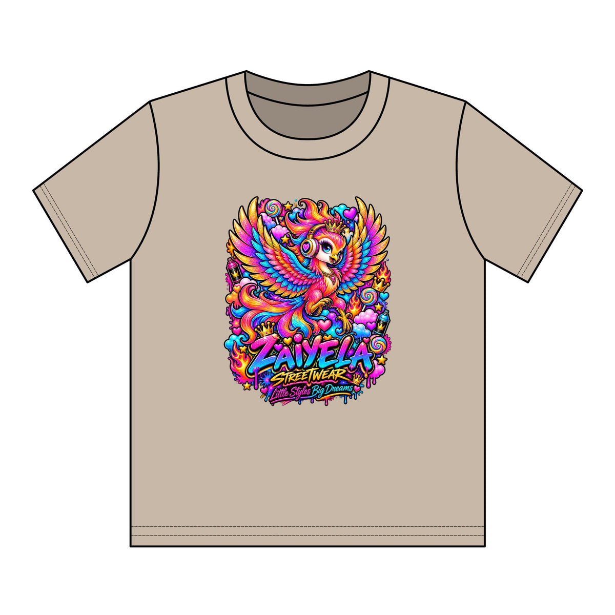 Youth Tee — Vibrant Rainbow Phoenix Graphic ‘Zavela’ Streetwear