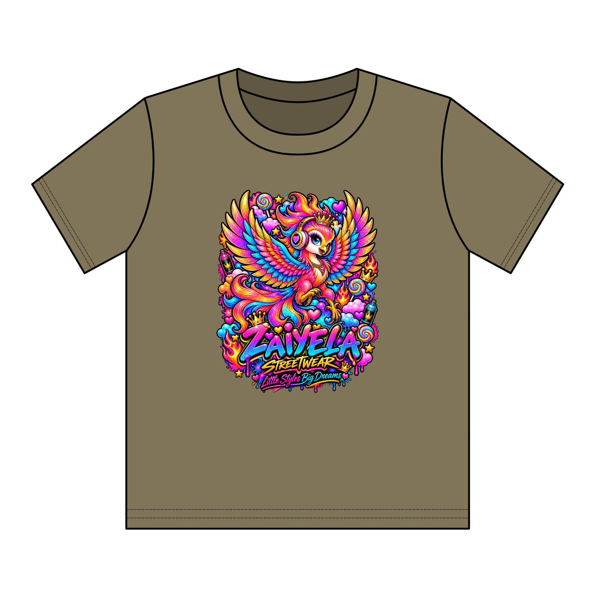 Youth Tee — Vibrant Rainbow Phoenix Graphic ‘Zavela’ Streetwear