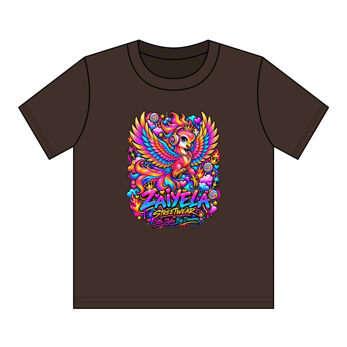 Youth Tee — Vibrant Rainbow Phoenix Graphic ‘Zavela’ Streetwear