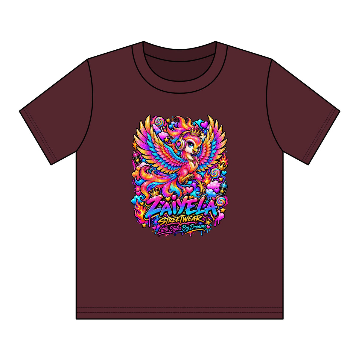 Youth Tee — Vibrant Rainbow Phoenix Graphic ‘Zavela’ Streetwear