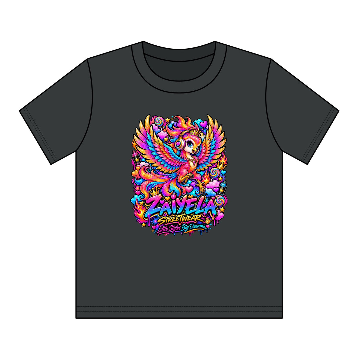 Youth Tee — Vibrant Rainbow Phoenix Graphic ‘Zavela’ Streetwear