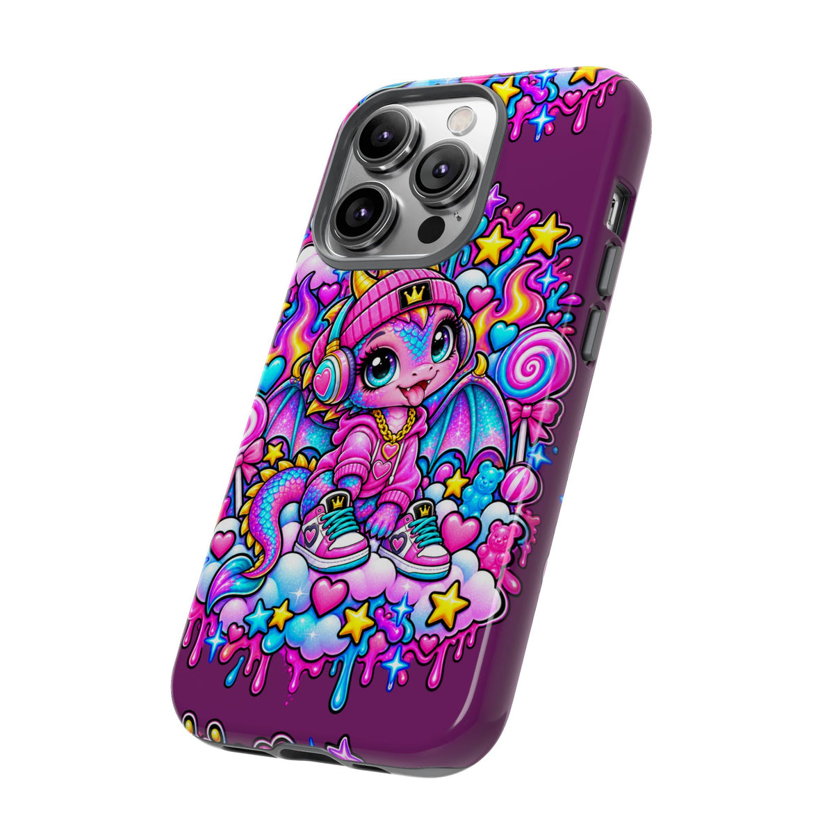 Cute Dragon Phone Case Purple Heart Crown Design