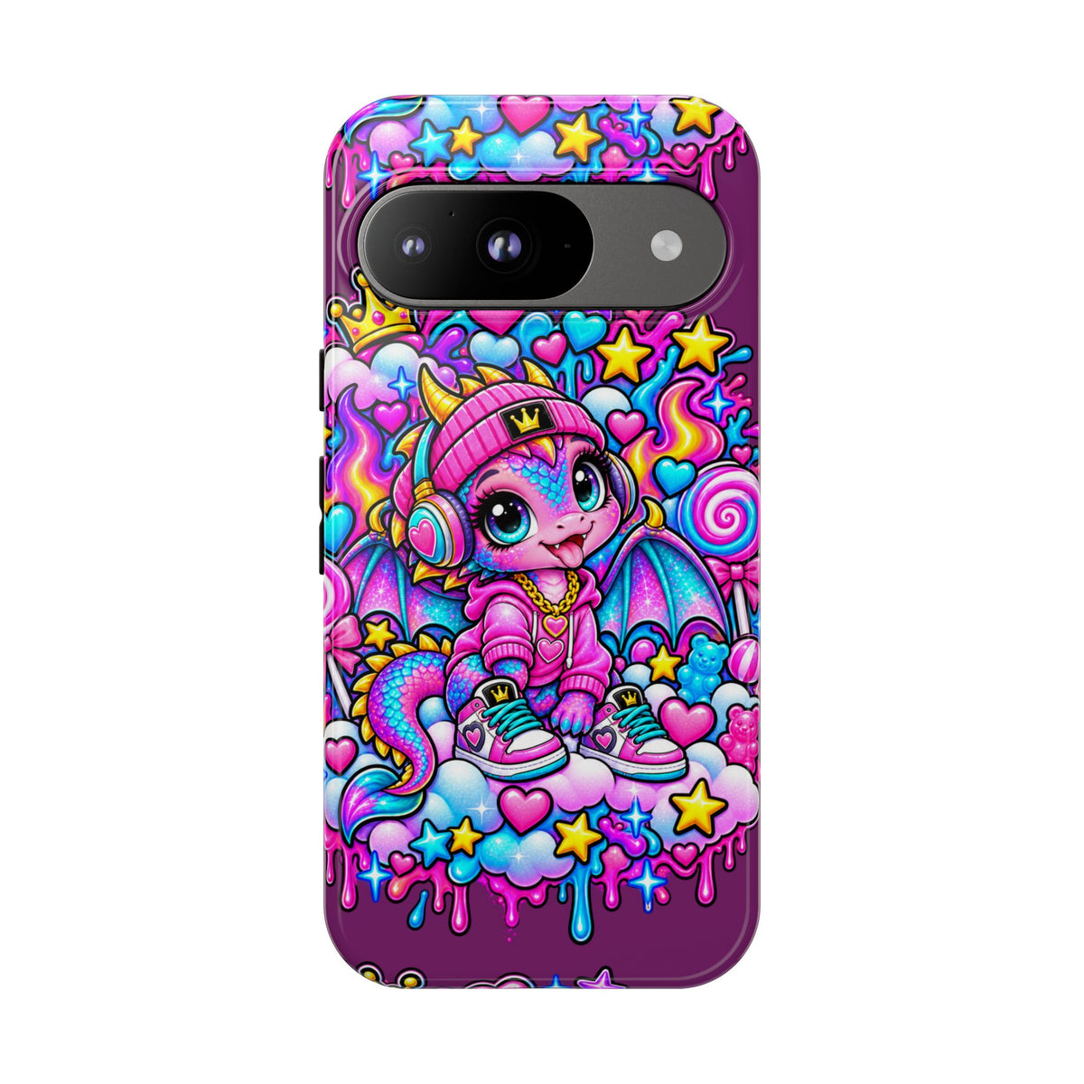 Cute Dragon Phone Case Purple Heart Crown Design
