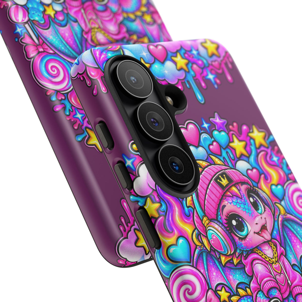 Cute Dragon Phone Case Purple Heart Crown Design