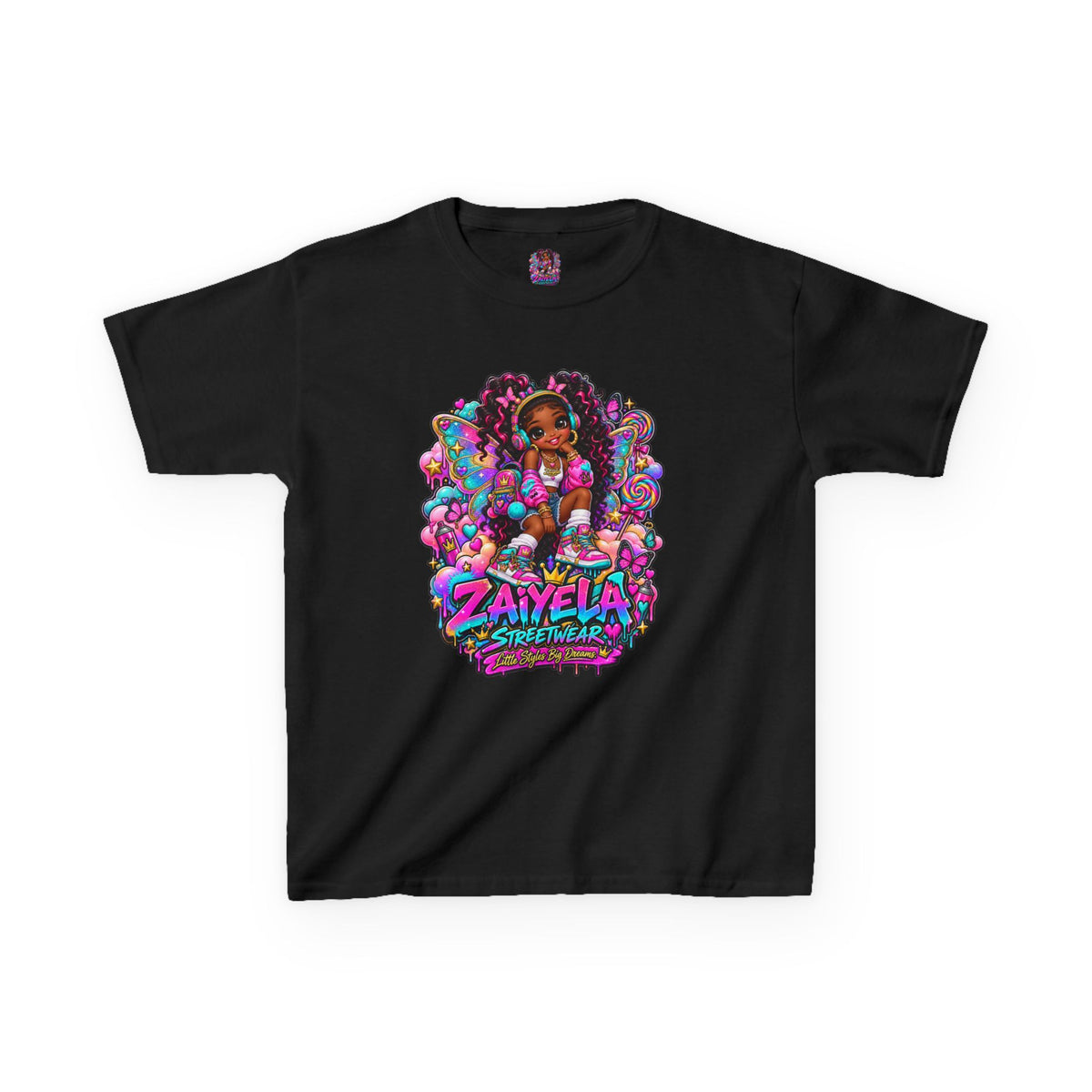 Kids T‑Shirt — Colorful Fairy Streetwear Princess Cartoon Girl Graphic Shirt for Kids