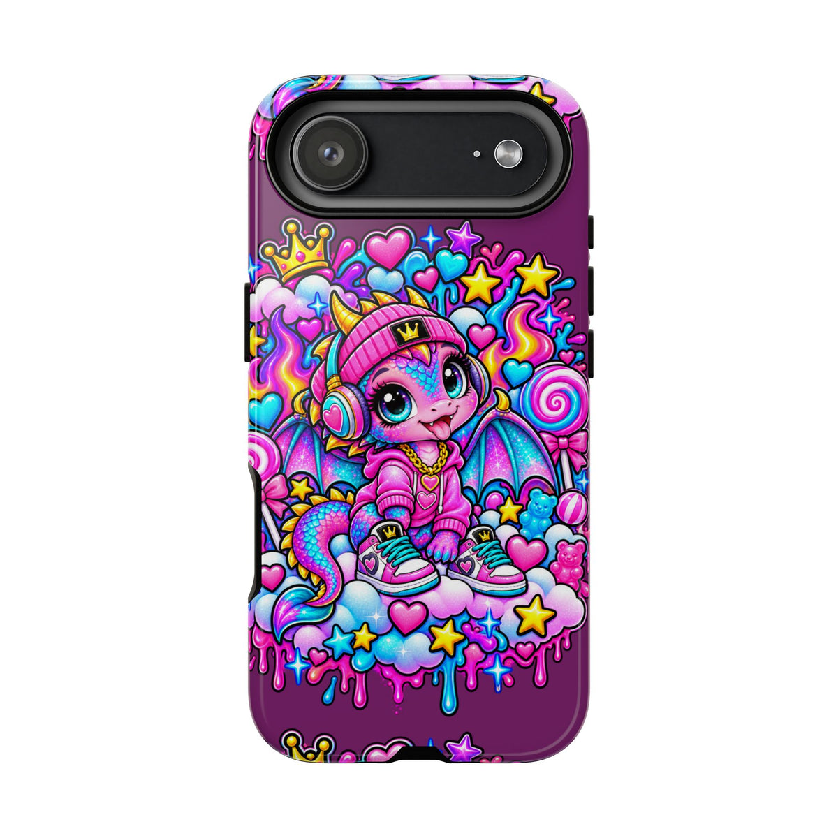 Cute Dragon Phone Case Purple Heart Crown Design