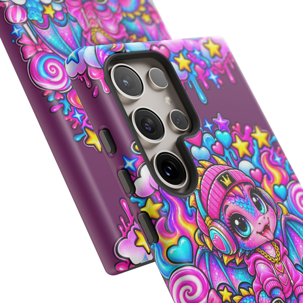 Cute Dragon Phone Case Purple Heart Crown Design