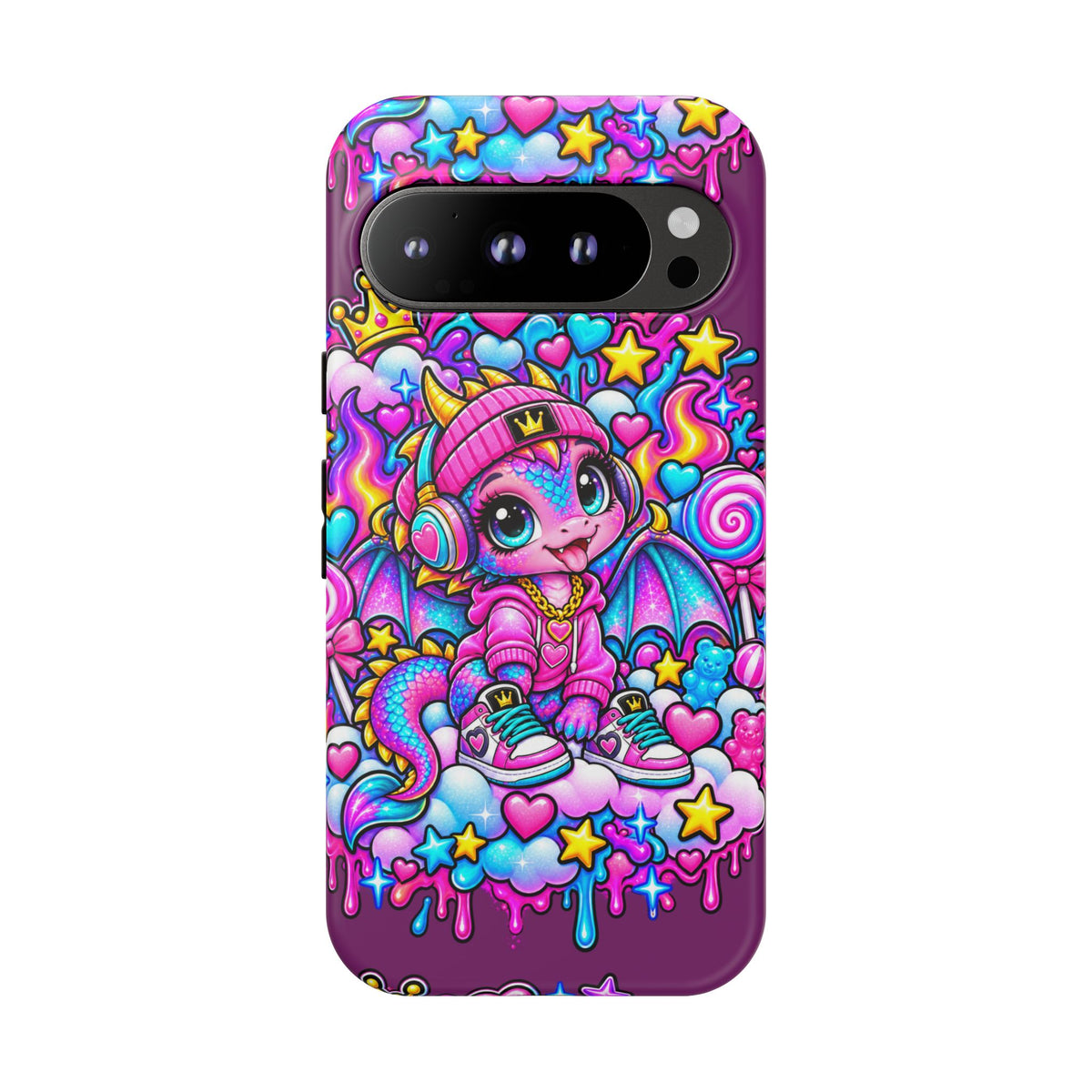 Cute Dragon Phone Case Purple Heart Crown Design