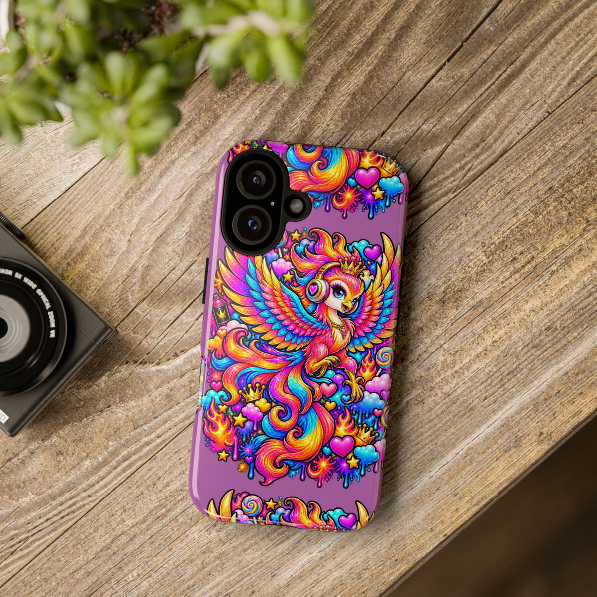 Phone Case — Vibrant Rainbow Phoenix with Headphones