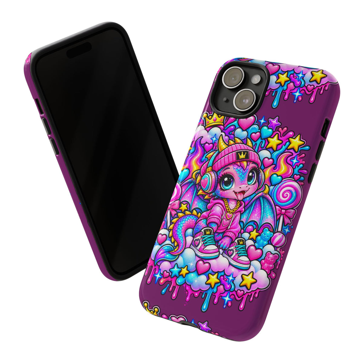 Cute Dragon Phone Case Purple Heart Crown Design