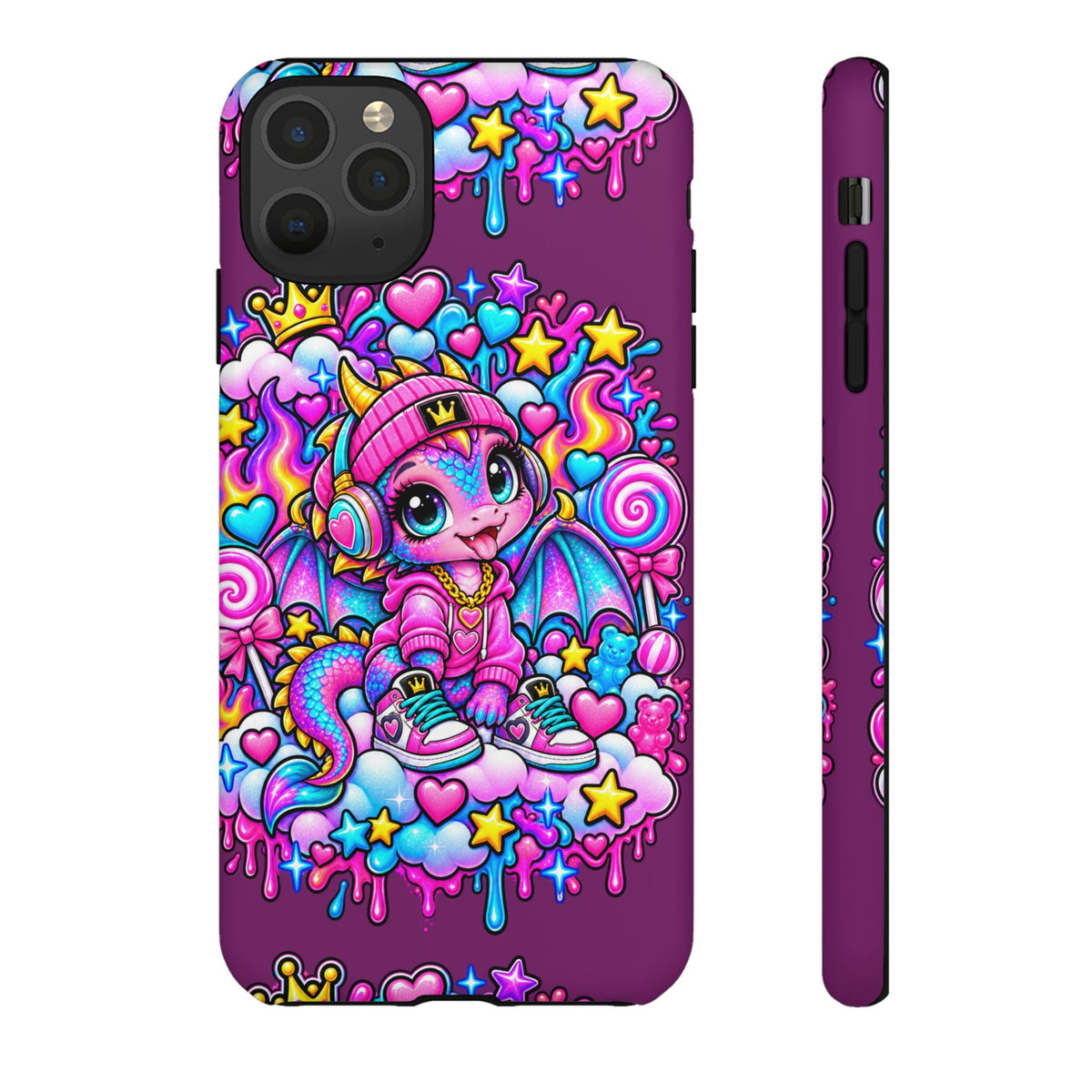 Cute Dragon Phone Case Purple Heart Crown Design