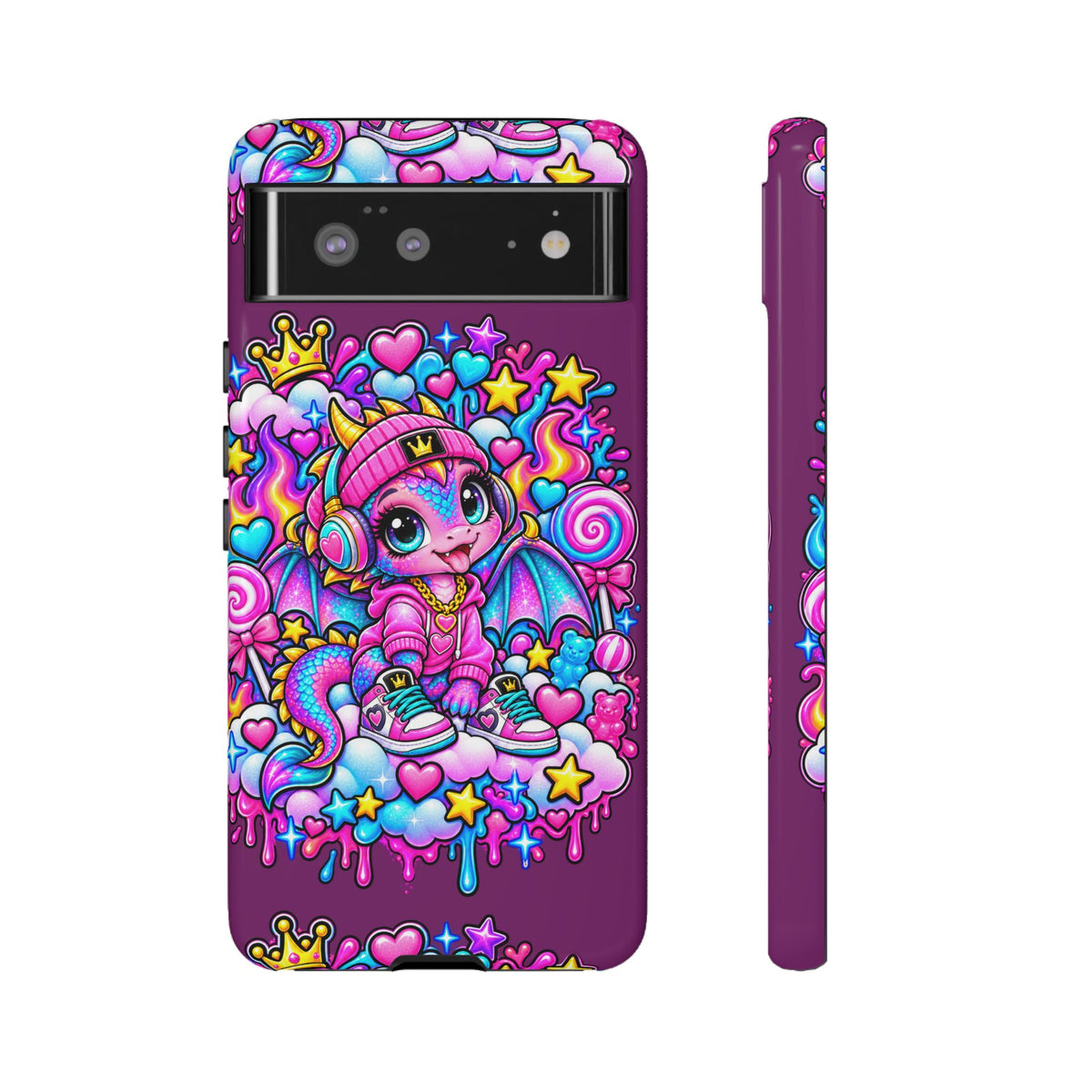Cute Dragon Phone Case Purple Heart Crown Design