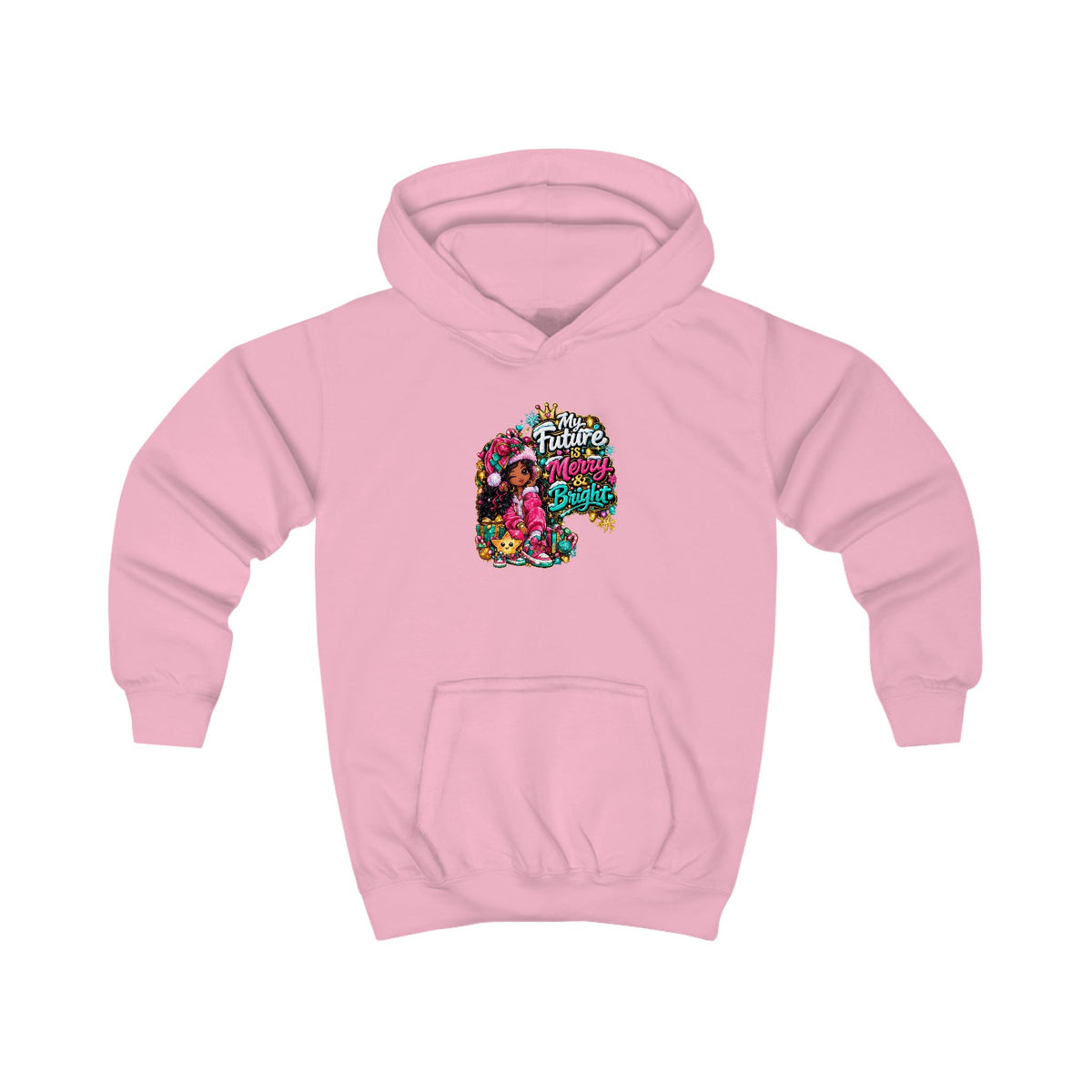 Kids Hoodie My Future Is Merry and Bright Colorful Holiday Skull Graphic Hoodie for Kids