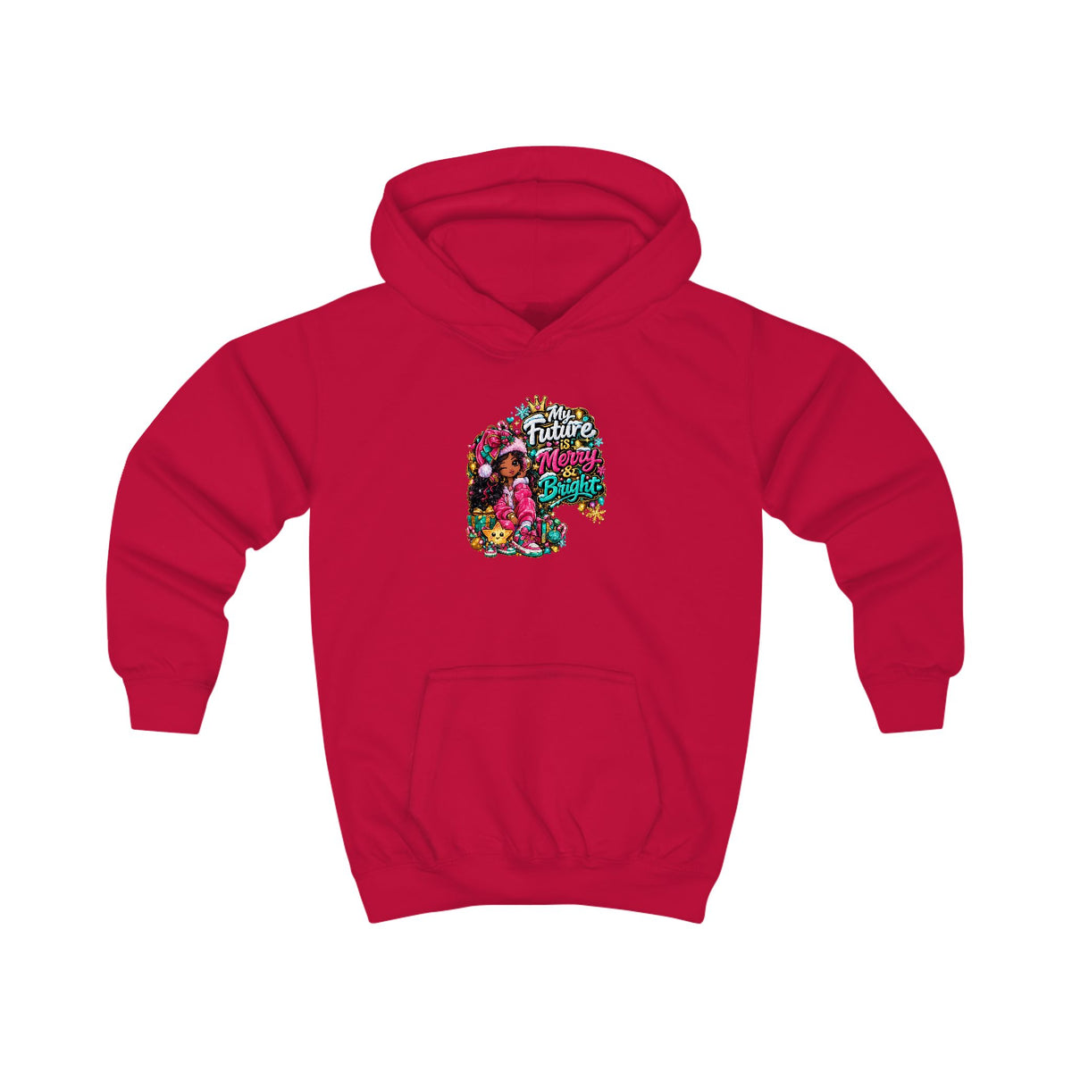 Kids Hoodie My Future Is Merry and Bright Colorful Holiday Skull Graphic Hoodie for Kids