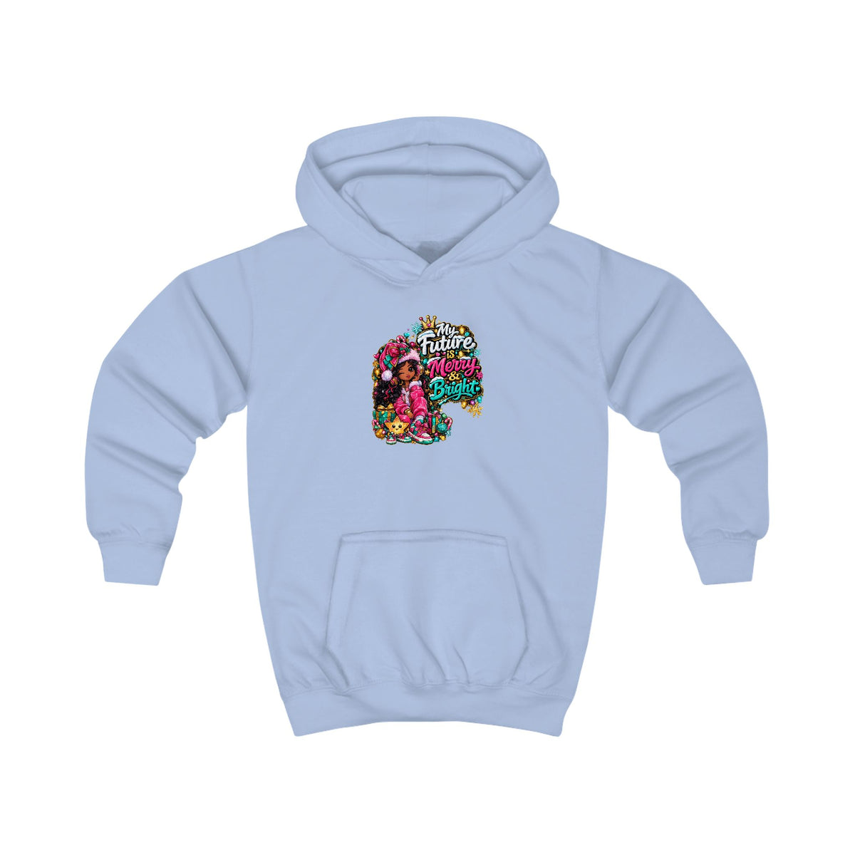 Kids Hoodie My Future Is Merry and Bright Colorful Holiday Skull Graphic Hoodie for Kids