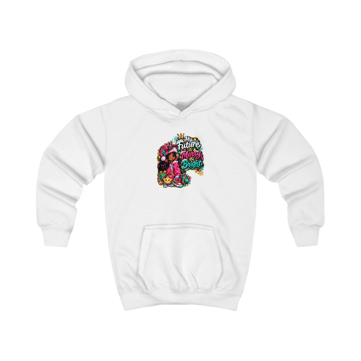 Kids Hoodie My Future Is Merry and Bright Colorful Holiday Skull Graphic Hoodie for Kids